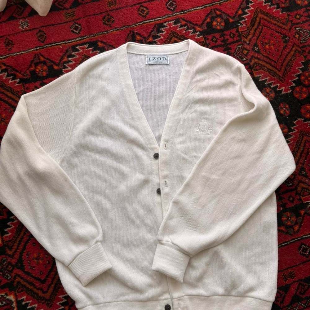IZOD vintage 80’s Men's White Cardigan Sweater
